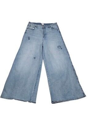 Mills By Millie Bobby Brown Wide Leg Women’s Jeans with Heart Embroidery Cutout